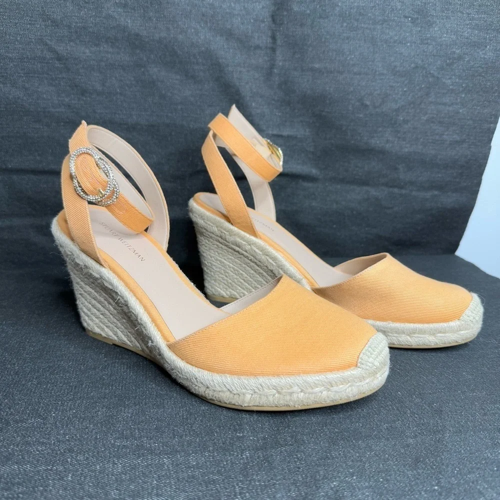 Stuart Weitzman - Orange Espadrille Crystal Strap Wedges - Size US 8.5